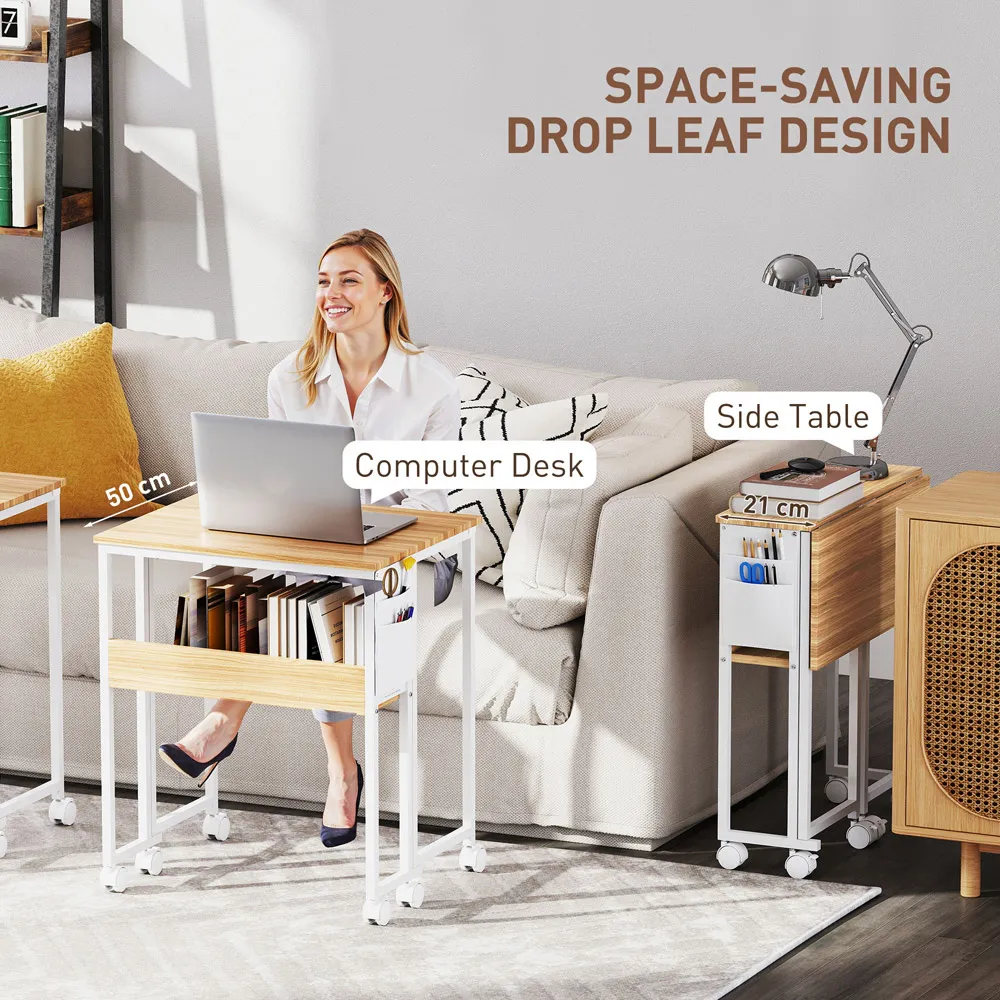 Single Shelf Foldable Computer Desk with Wheels - Brown