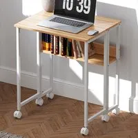 Single Shelf Foldable Computer Desk with Wheels - Brown