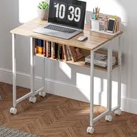 Single Shelf Foldable Computer Desk with Wheels - Brown