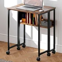 Single Shelf Foldable Computer Desk with Wheels - Brown
