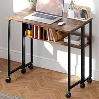 Single Shelf Foldable Computer Desk with Wheels - Brown