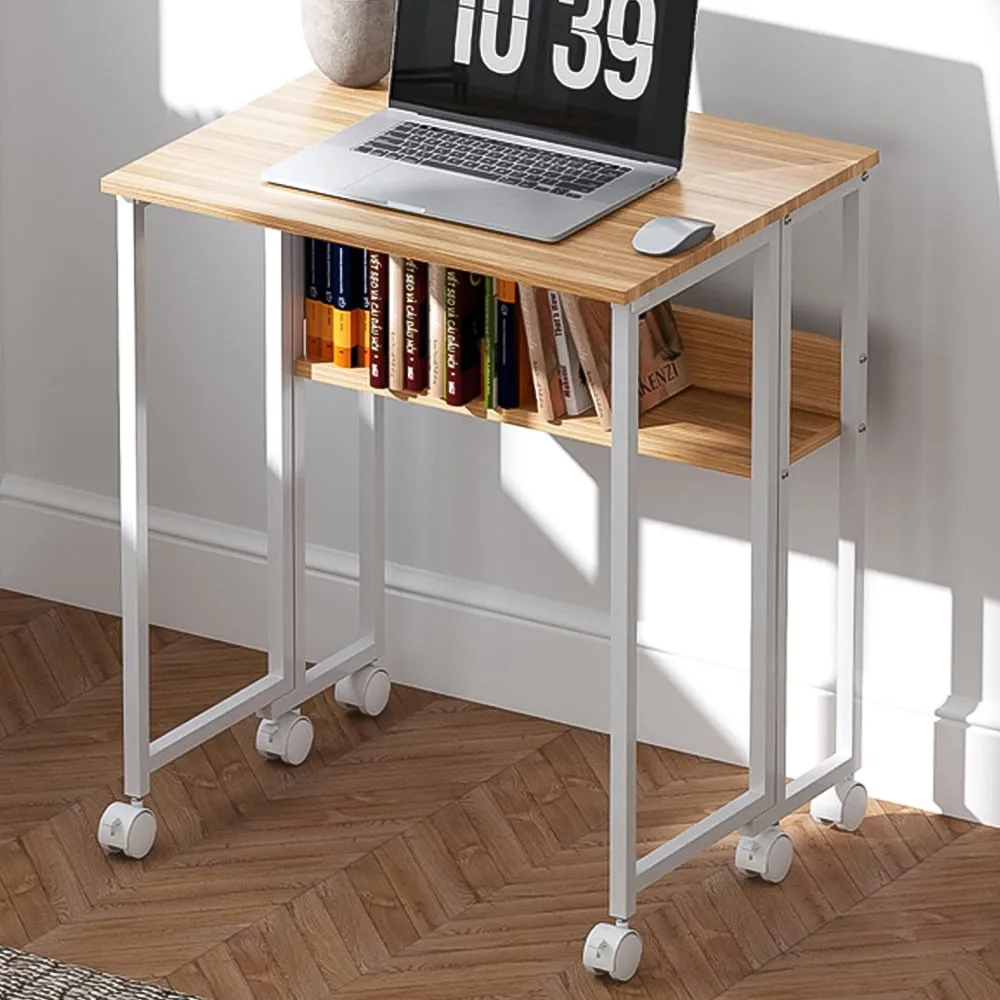 Single Shelf Foldable Computer Desk with Wheels - Brown