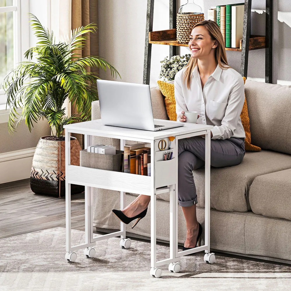 Single Shelf Foldable Computer Desk with Wheels - White