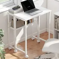 Single Shelf Foldable Computer Desk with Wheels - White