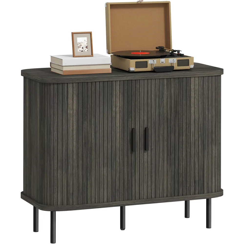 Slatted Tambour Sliding Door Sideboard - Grey, Oak