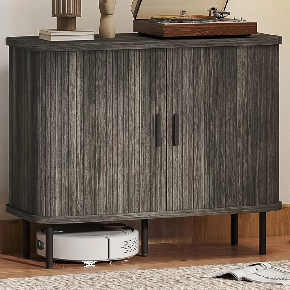 Slatted Tambour Sliding Door Sideboard - Grey, Oak image
