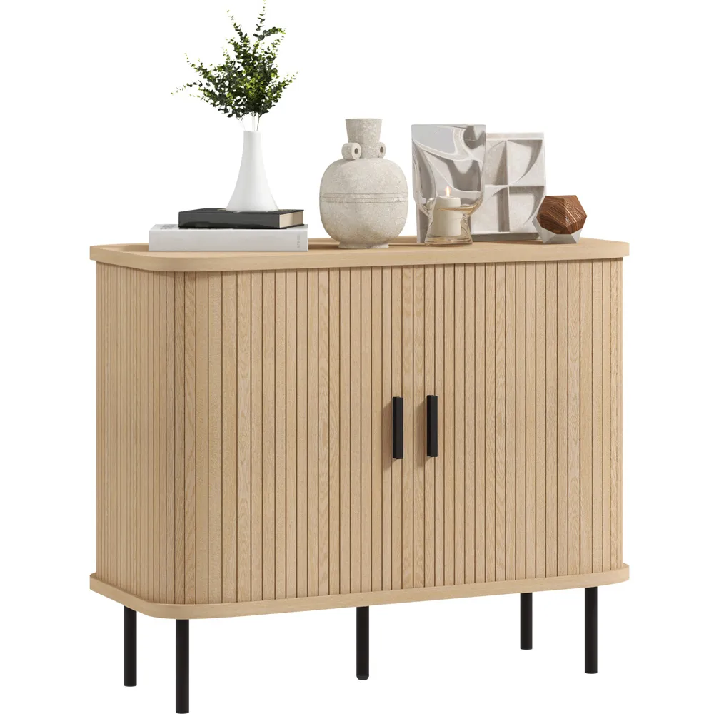 Slatted Tambour Sliding Door Sideboard - Yellow, Oak
