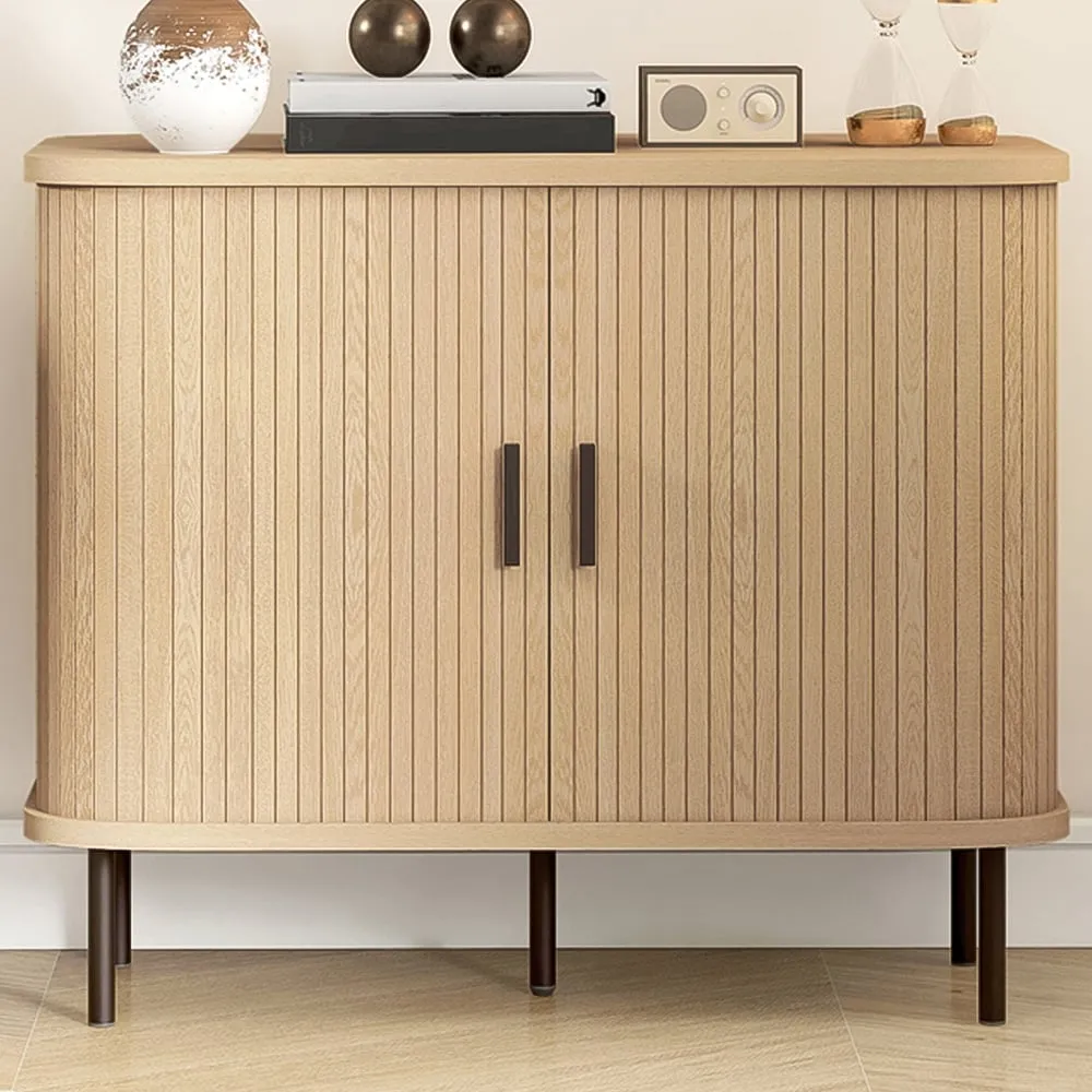 Slatted Tambour Sliding Door Sideboard - Yellow, Oak