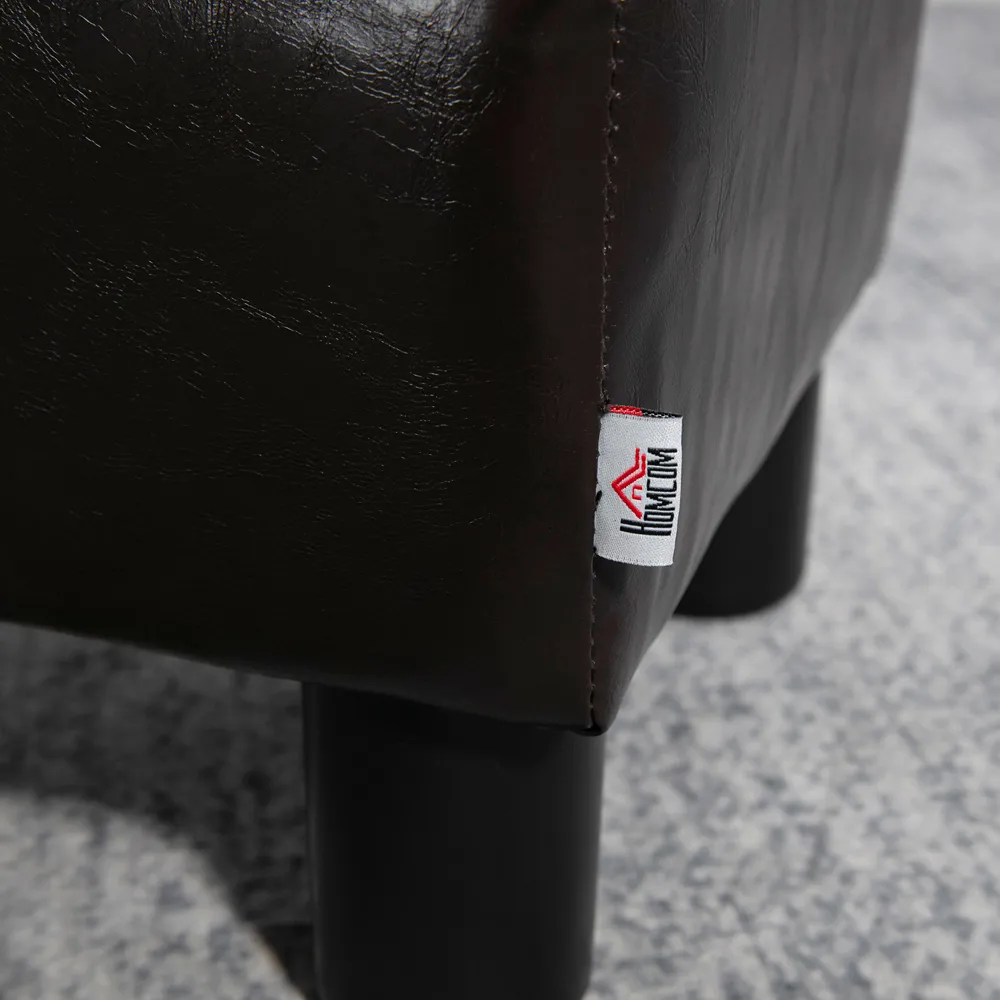 Small Faux Leather Footstool - Brown
