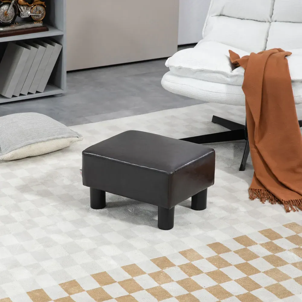 Small Faux Leather Footstool - Brown