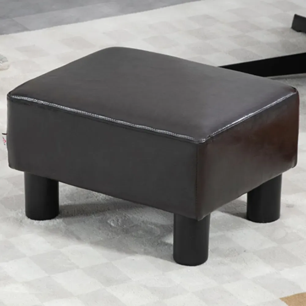 Small Faux Leather Footstool - Brown