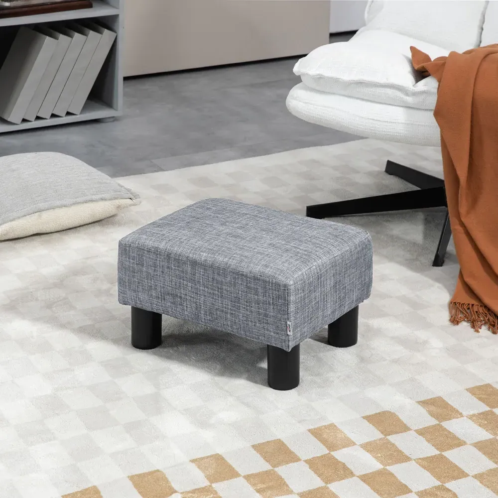 Small Footstool - Grey, Linen