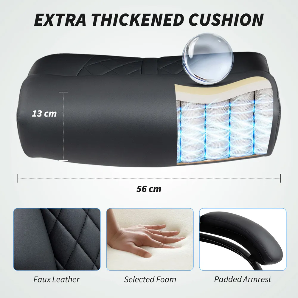 Spring Padded Office Chair with Swivel Wheels - Black, PU Leather