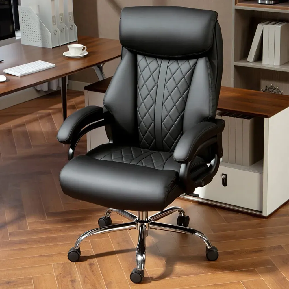 Spring Padded Office Chair with Swivel Wheels - Black, PU Leather image
