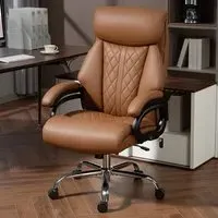 Spring Padded Office Chair with Swivel Wheels - Brown, PU Leather