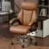 Spring Padded Office Chair with Swivel Wheels - Brown, PU Leather