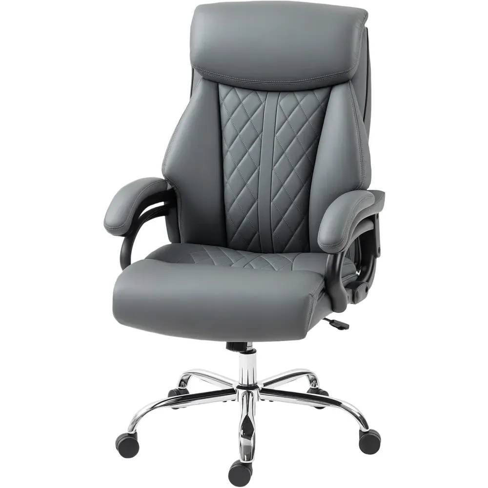 Spring Padded Office Chair with Swivel Wheels - Grey, PU Leather