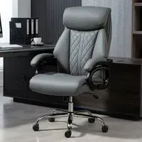 Spring Padded Office Chair with Swivel Wheels - Grey, PU Leather