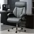 Spring Padded Office Chair with Swivel Wheels - Grey, PU Leather