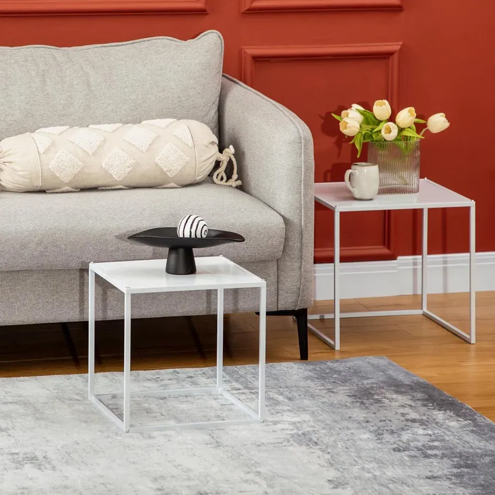 Square Nest of Tables Set of 2 - White, Steel