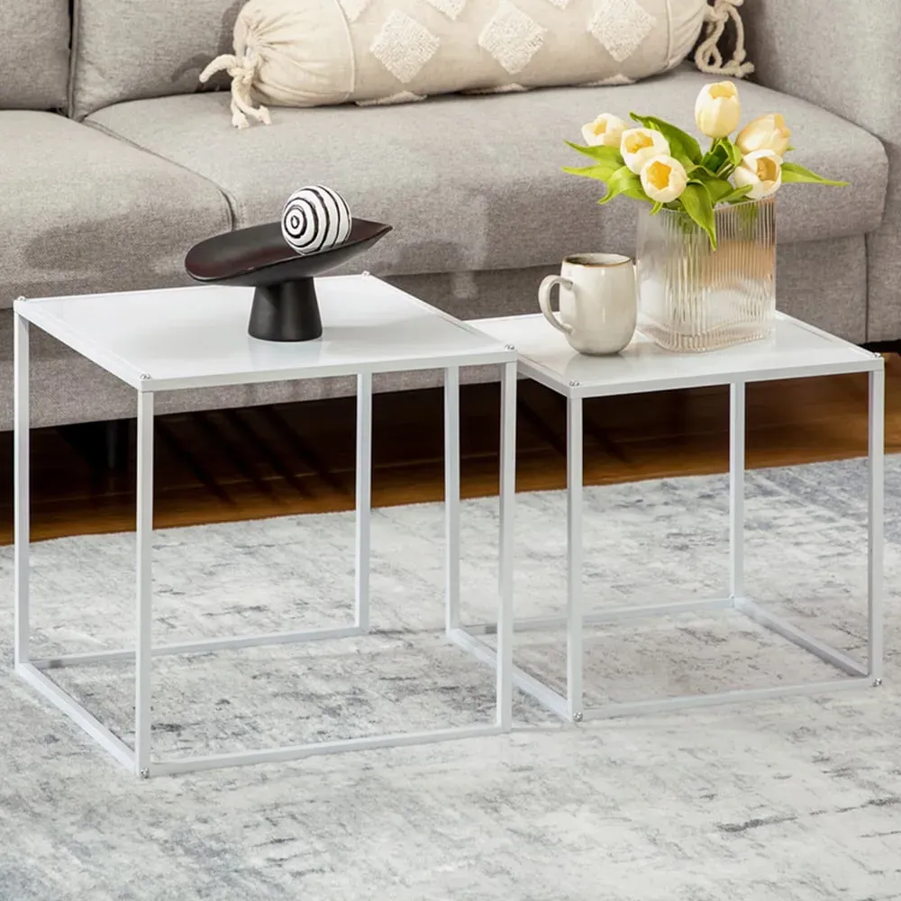 Square Nest of Tables Set of 2 - White, Steel image