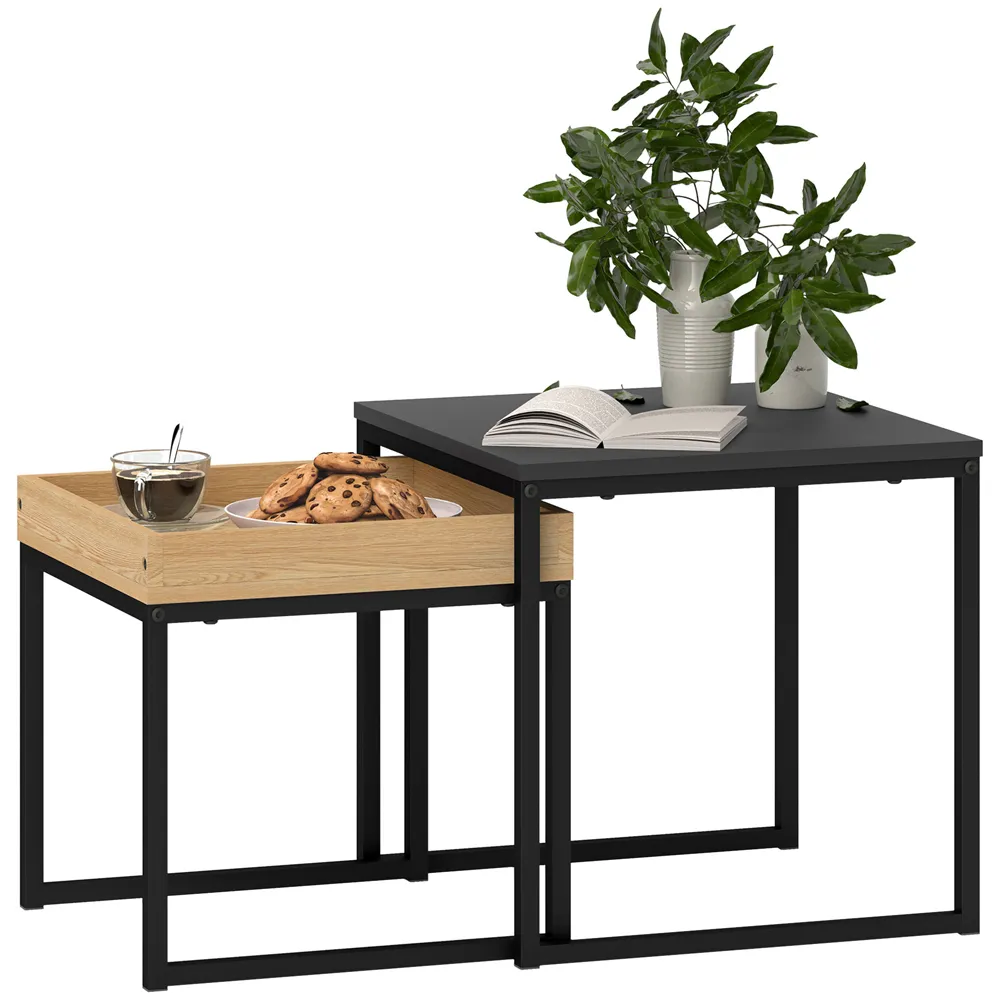 Square Nesting Coffee Table Set of 2 - Black