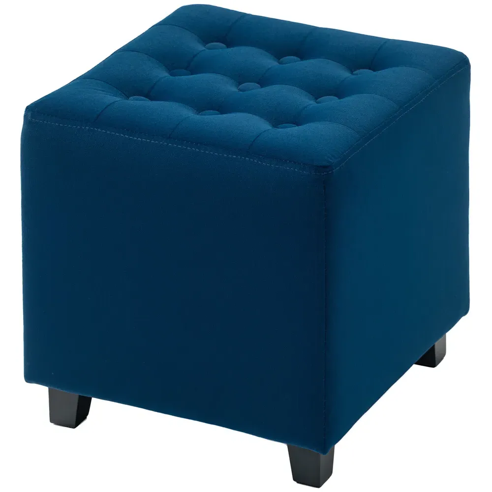 Square Small Ottoman Footstool - Blue, Velvet
