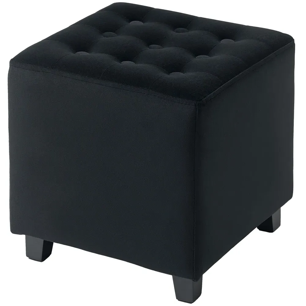 Square Small Ottoman Footstool - Grey, Velvet