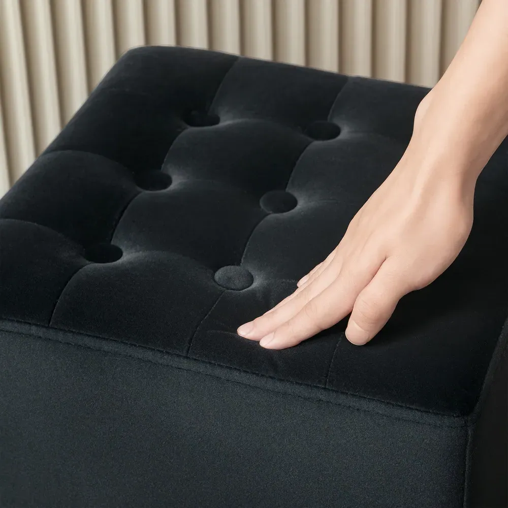 Square Small Ottoman Footstool - Grey, Velvet