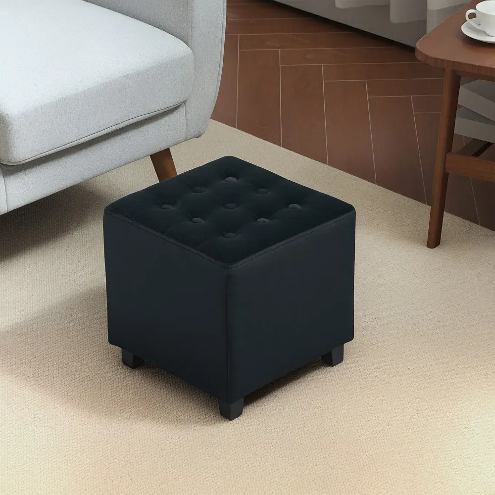 Square Small Ottoman Footstool - Grey, Velvet