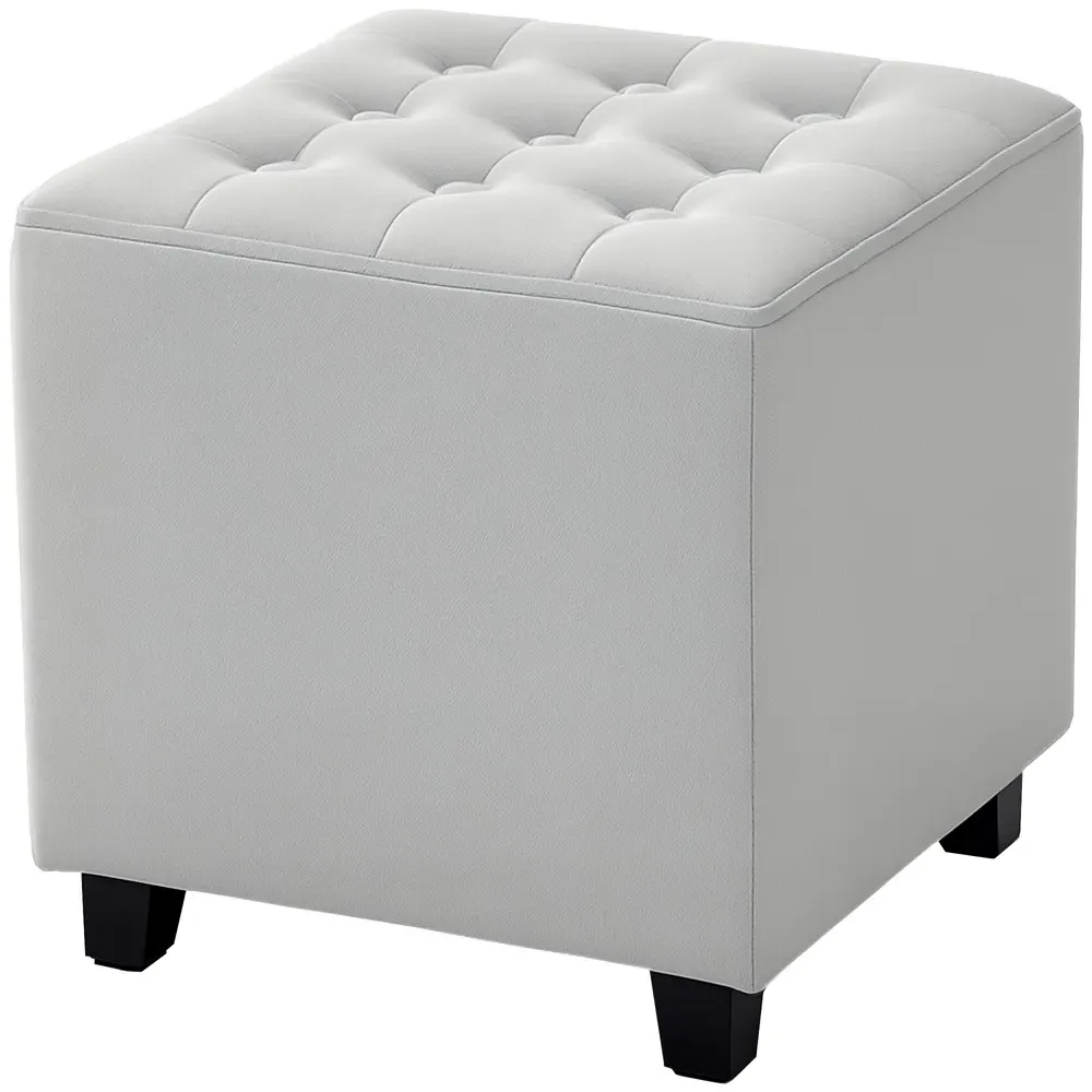 Square Small Ottoman Footstool - Grey, Velvet