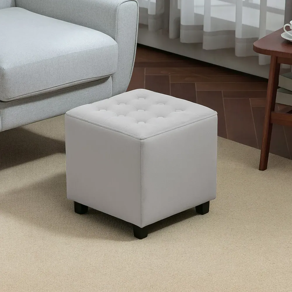 Square Small Ottoman Footstool - Grey, Velvet