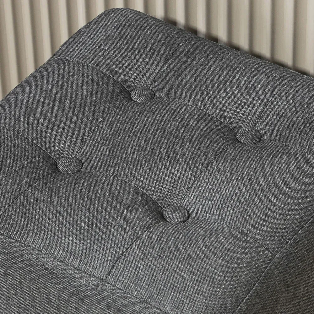 Square Storage Footstool with Side Pocket - Grey, Linen