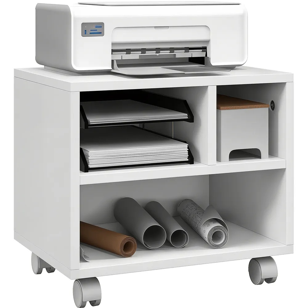 Storage Printer Cart on Wheels - White