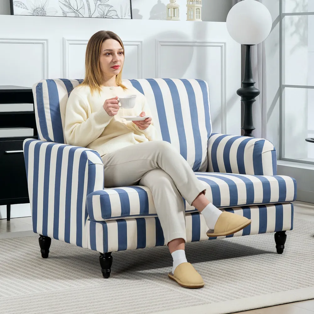 Striped Armchair - Blue, Velvet