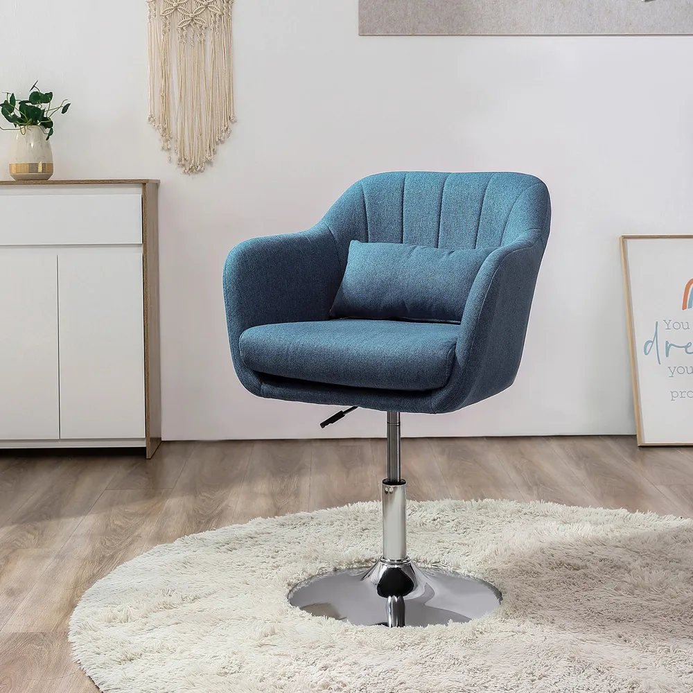 Swivel Accent Chair - Blue, Linen Fabric