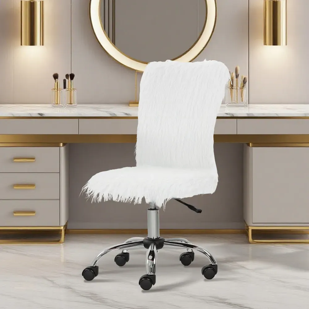 Swivel Armless Vanity Chair - White