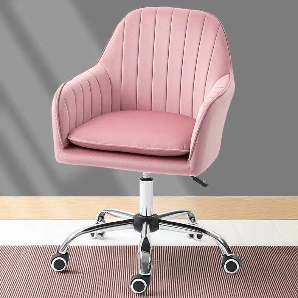 Swivel Desk Chair with Adjustable Height - Dark Pink, Velvet image