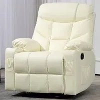 Swivel Manual Recliner Armchair with Footrest - Cream, PU Leather