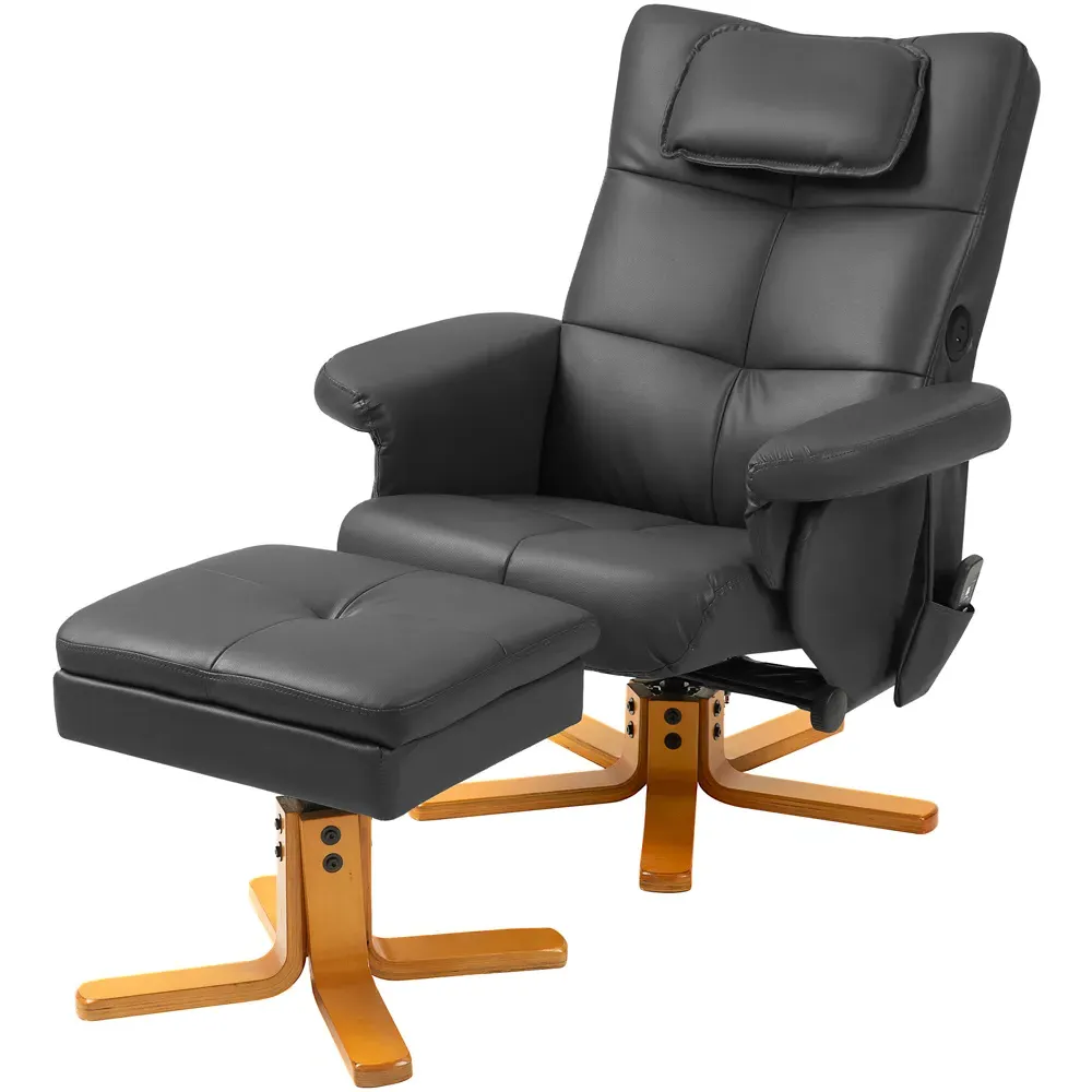 Swivel Massage Recliner Armchair with Footstool - Black