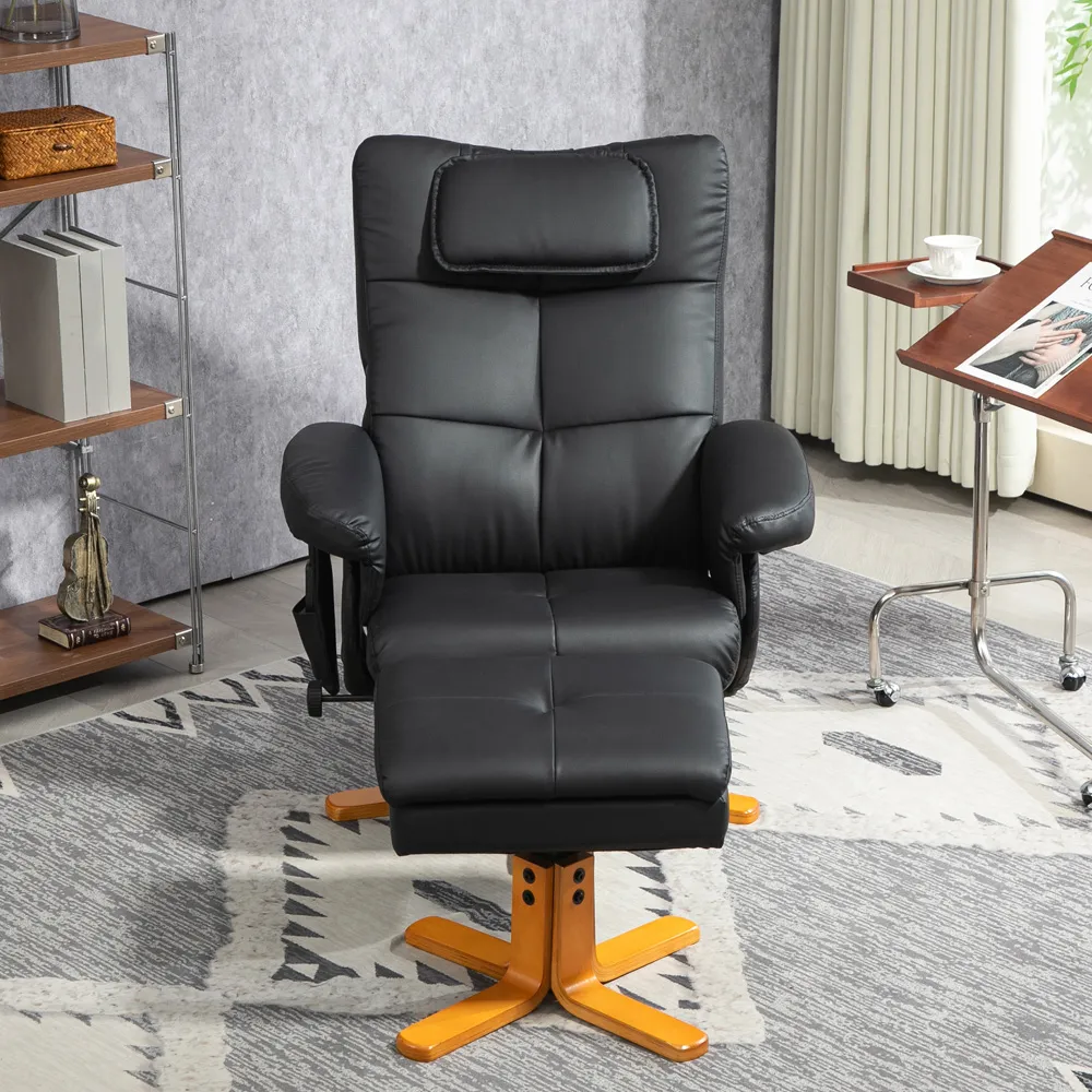 Swivel Massage Recliner Armchair with Footstool - Black