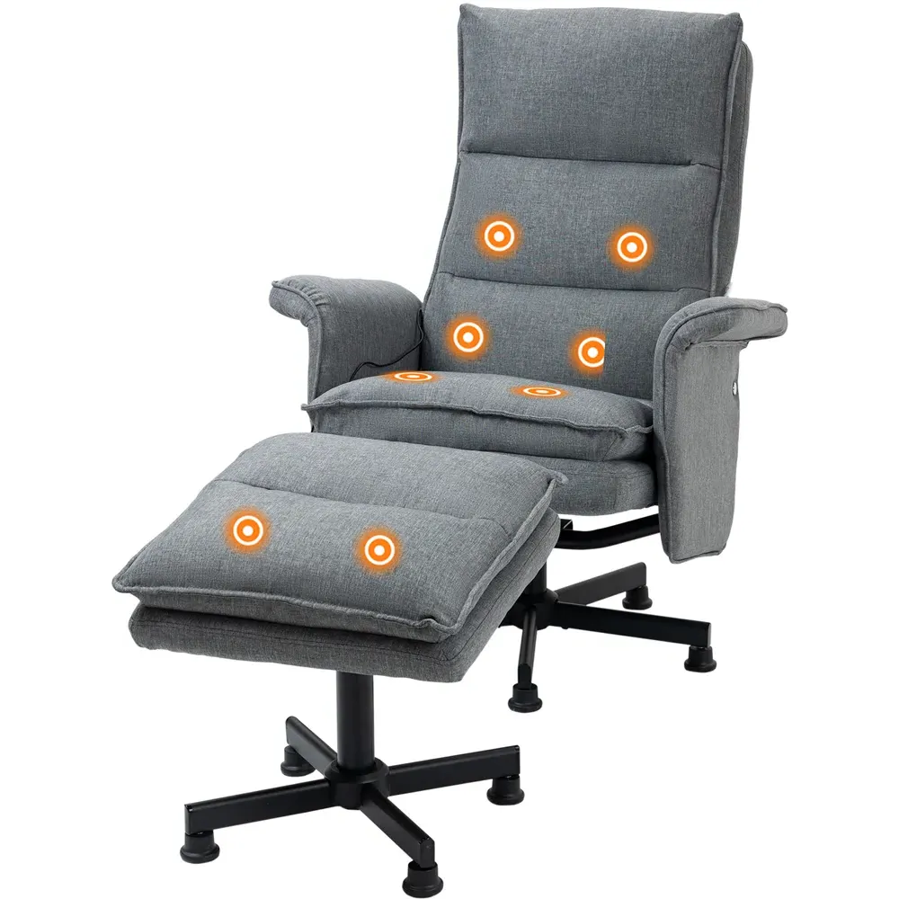 Swivel Massage Recliner Armchair with Footstool - Grey