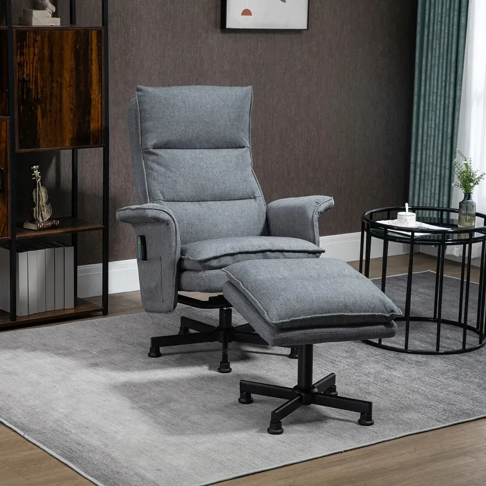 Swivel Massage Recliner Armchair with Footstool - Grey