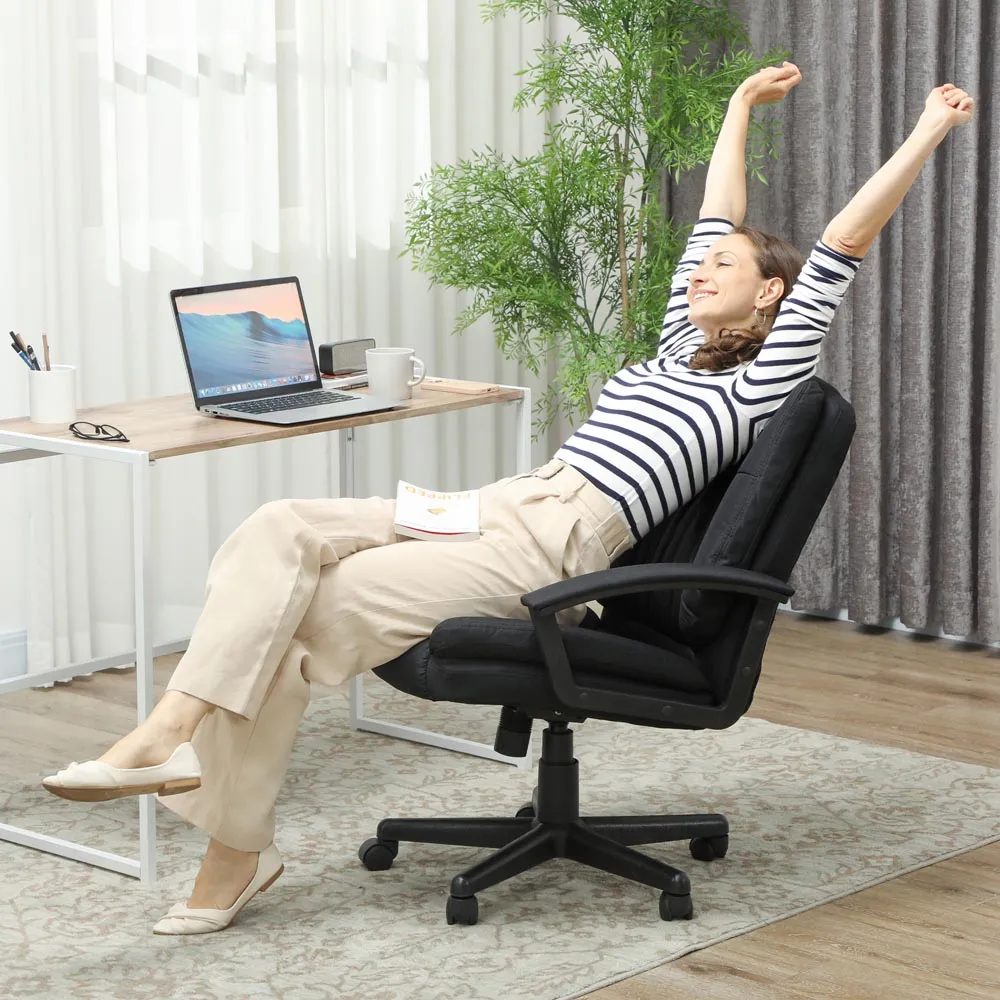 Swivel Mid Back Office Chair with Arms - Black