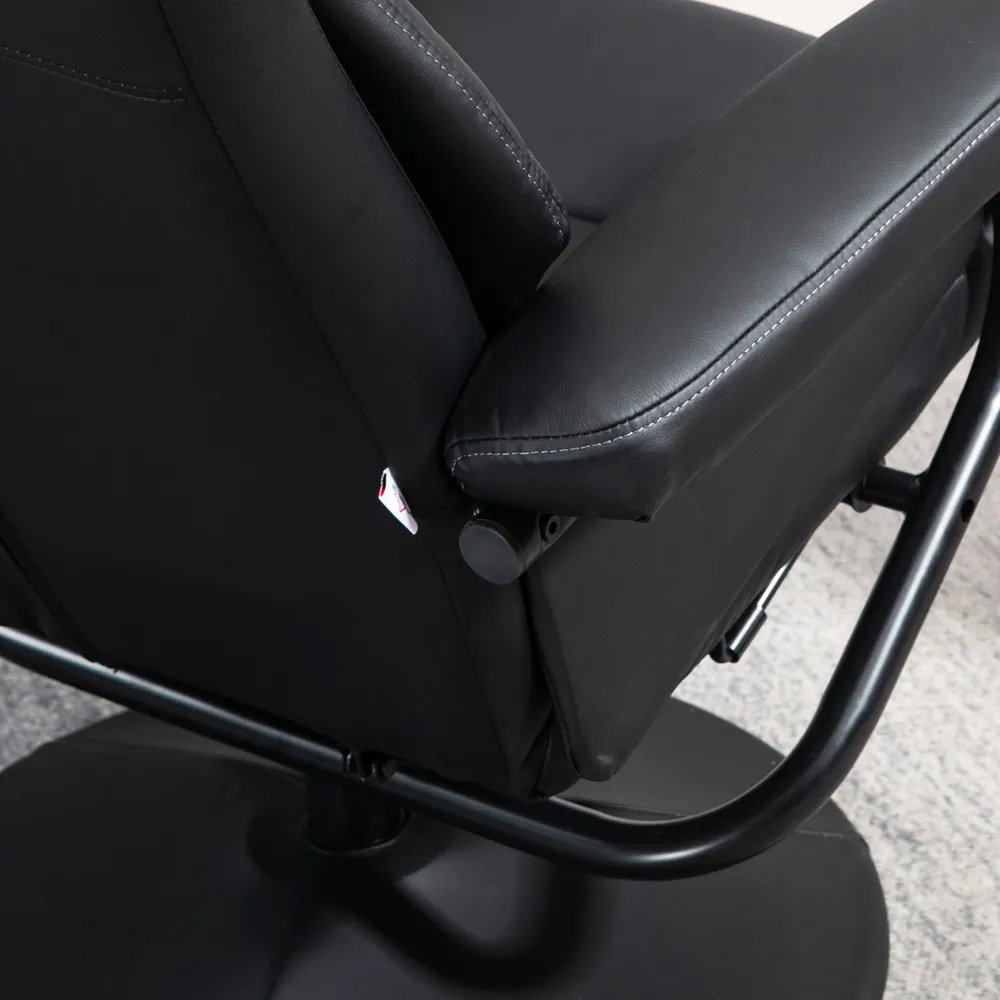 Swivel Recliner Armchair with Footstool - Black, PU Leather