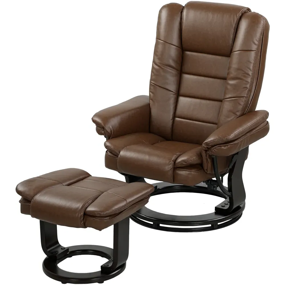 Swivel Recliner Chair with Footrest - Brown, PU Leather