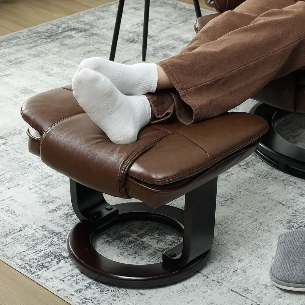 Swivel Recliner Chair with Footrest - Brown, PU Leather