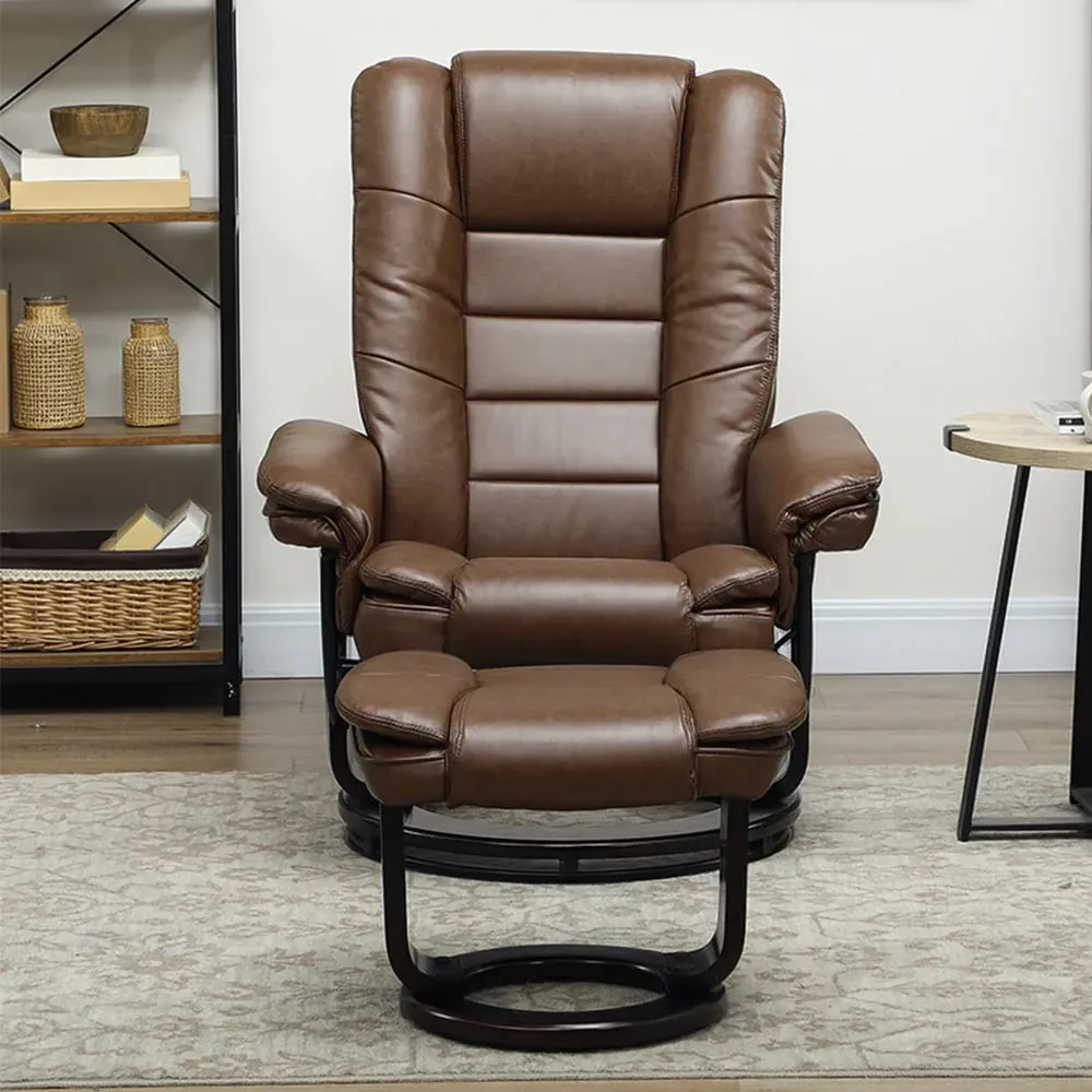 Swivel Recliner Chair with Footrest - Brown, PU Leather image