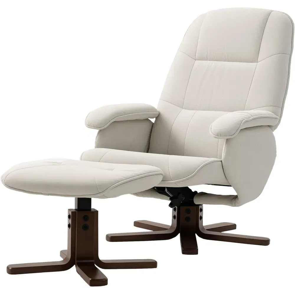 Swivel Recliner Chair with Footstool - Beige