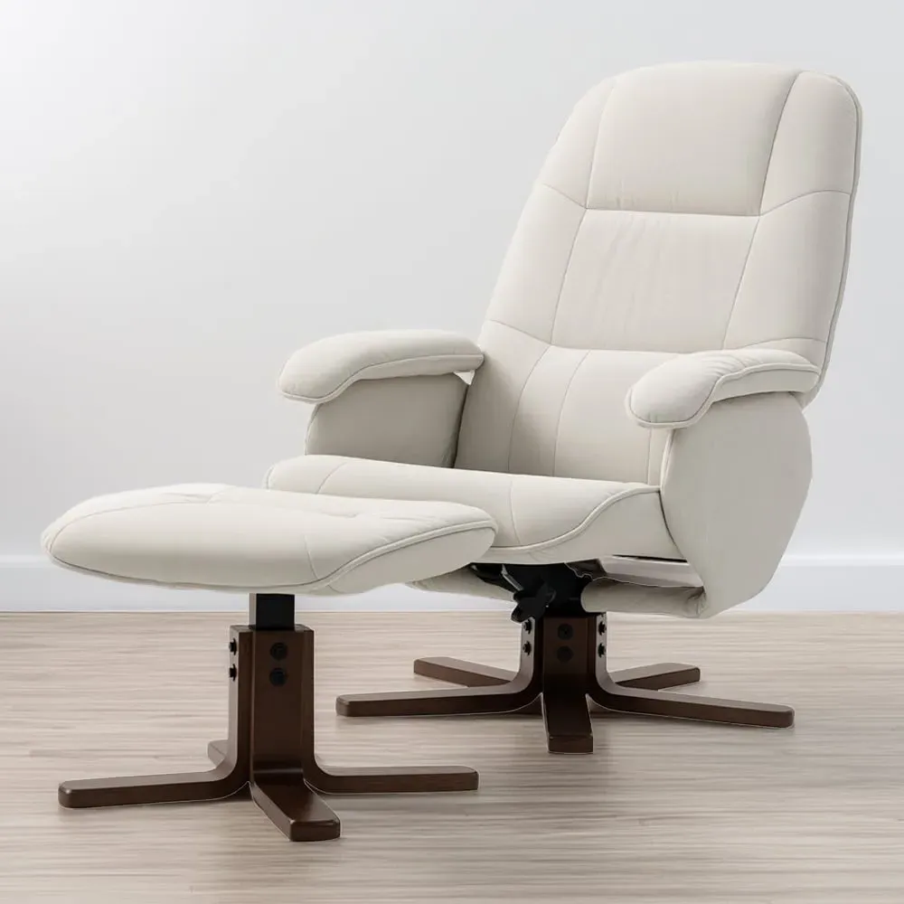 Swivel Recliner Chair with Footstool - Beige image